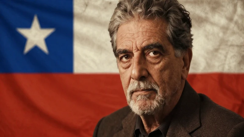 Retrato nerudeano cálido con bandera chilena