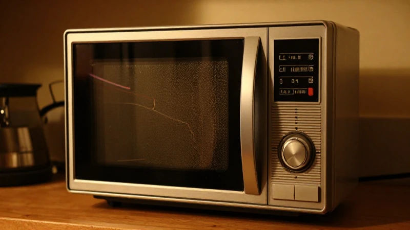 Microondas vintage en cocina, estilo ochentero