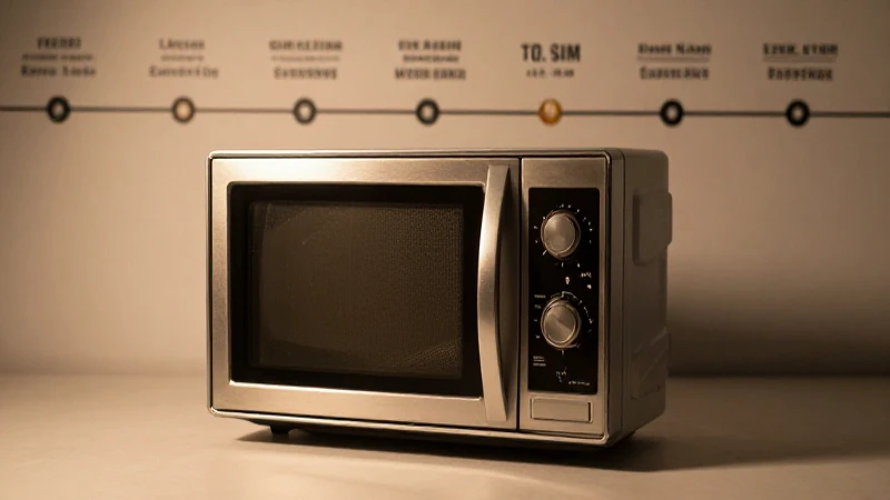 Microondas vintage con fondo informativo cálido