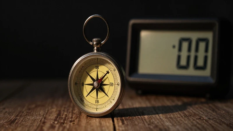 Brújula vintage con reloj digital cinematográfico