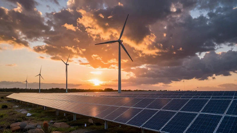 Energía renovable: viento y sol al atardecer
