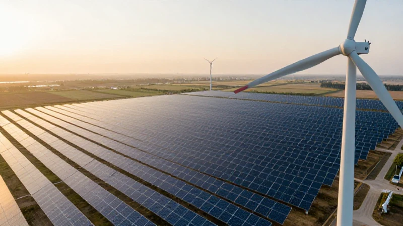 Energía renovable bajo luz dorada aérea
