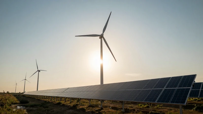 Energía renovable al atardecer, vista cinematográfica