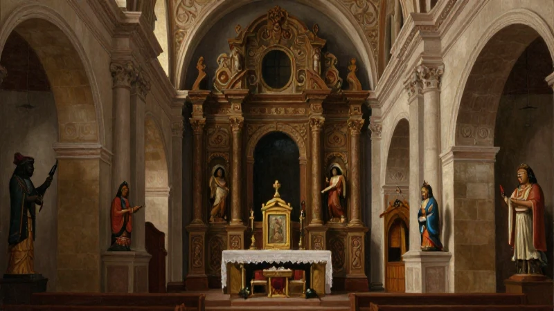 Iglesia colonial muestra arte indígena y óleo
