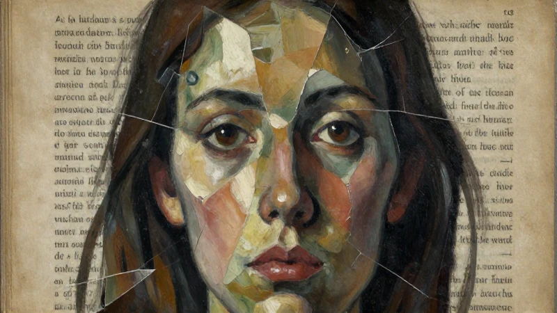 Retrato expresionista con fragmentos y sombras dramáticas