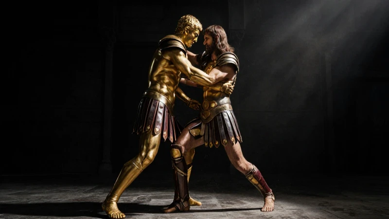 Aquiles lucha a Héctor con dramatismo