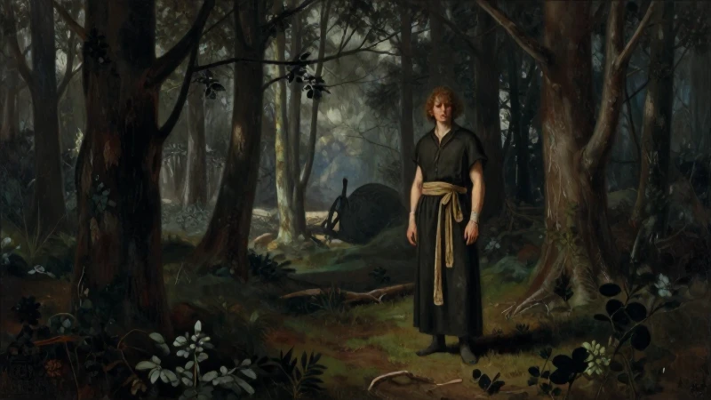 Héroe finlandés en bosque romántico a óleo