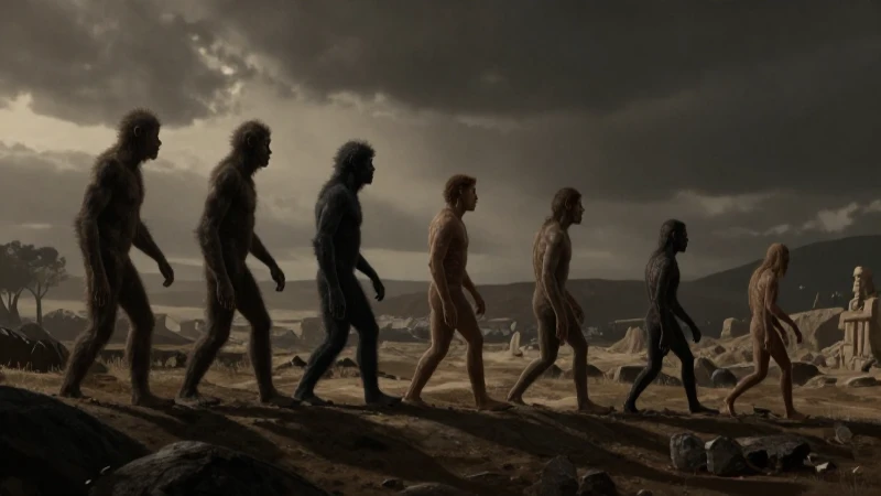 Cuáles son los hitos de la era primitiva en una línea del tiempo 4 Evolución humana resaltada en paisaje antiguo
