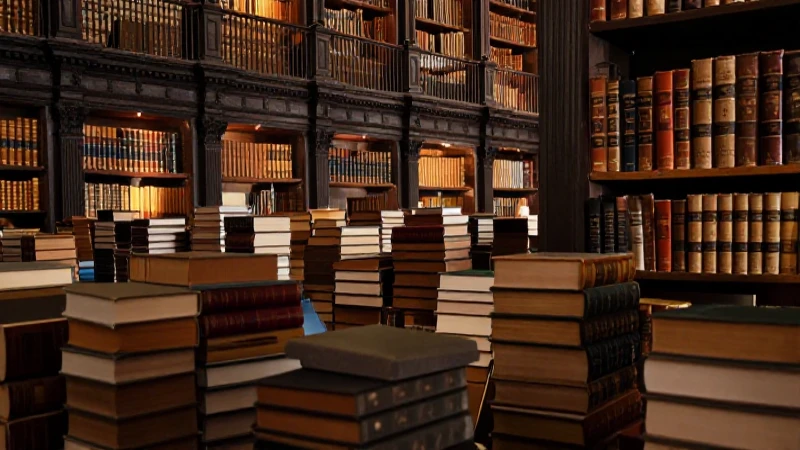 Biblioteca antigua con libros y luz cálida