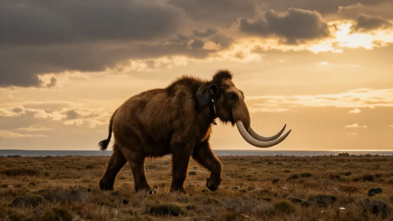 Mamut cruzando el Estrecho de Bering al atardecer
