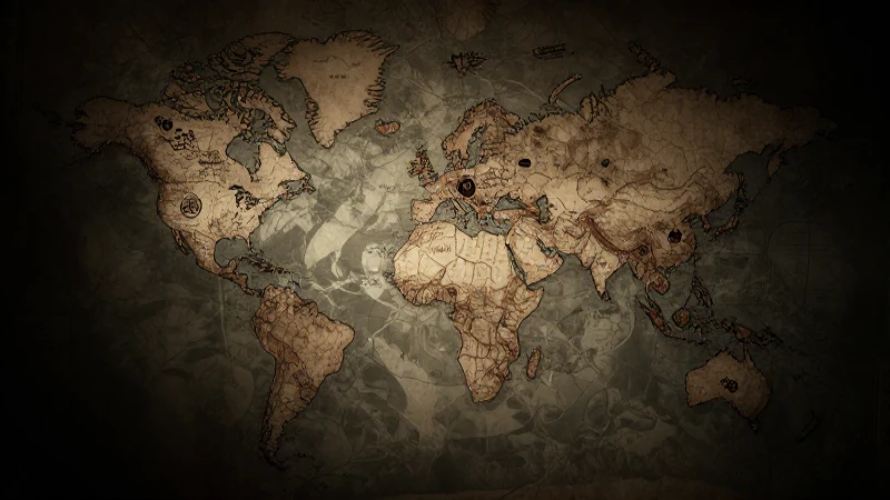 Mapa antiguo con símbolos y luz dramática