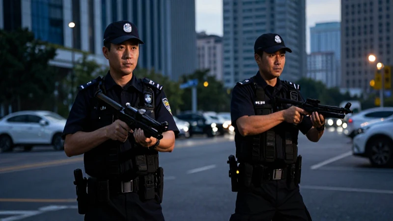 Policías operan bajo iluminación dramática urbana