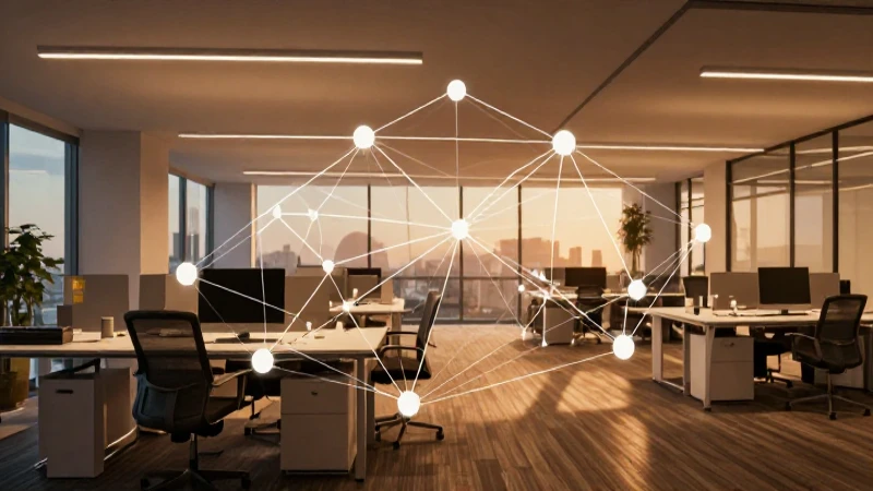 Oficina moderna iluminada y conectada digitalmente