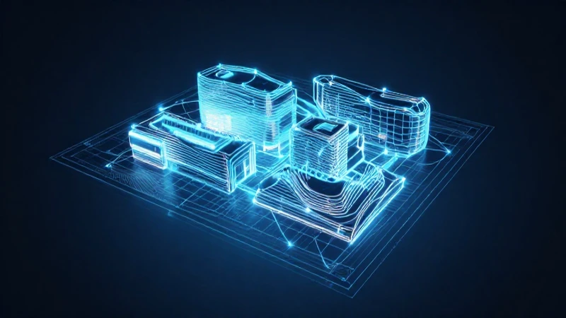Arquitectura moderna, mapas digitales brillantes e iluminación dramática