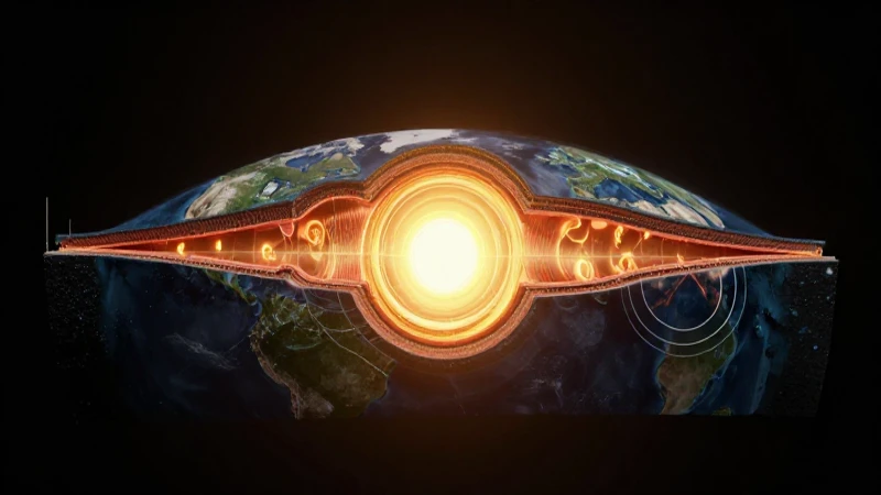 Sección transversal terrestre con núcleo brillante