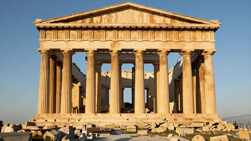 Estructuras: Línea de tiempo de la historia arquitectónica 5 Ruinas griegas, luz dorada y simetría clásica