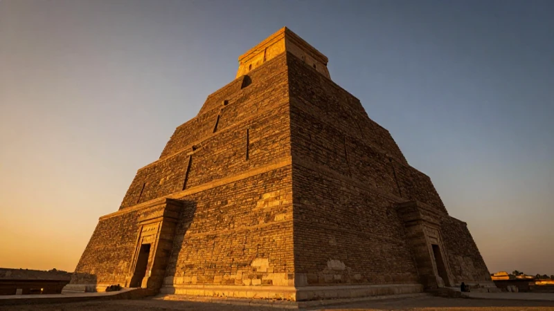 Estructuras: Línea de tiempo de la historia arquitectónica 4 Zigurat antiguo al atardecer, luz cálida dramática