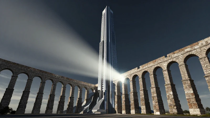 Estructuras: Línea de tiempo de la historia arquitectónica 11 Edificio futurista con detalles romanos hiperrealistas