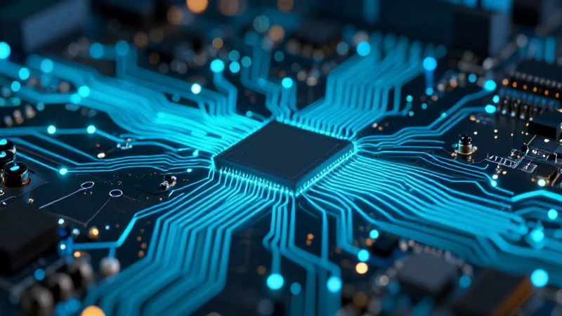 Circuito brillante con flujo de datos futurista
