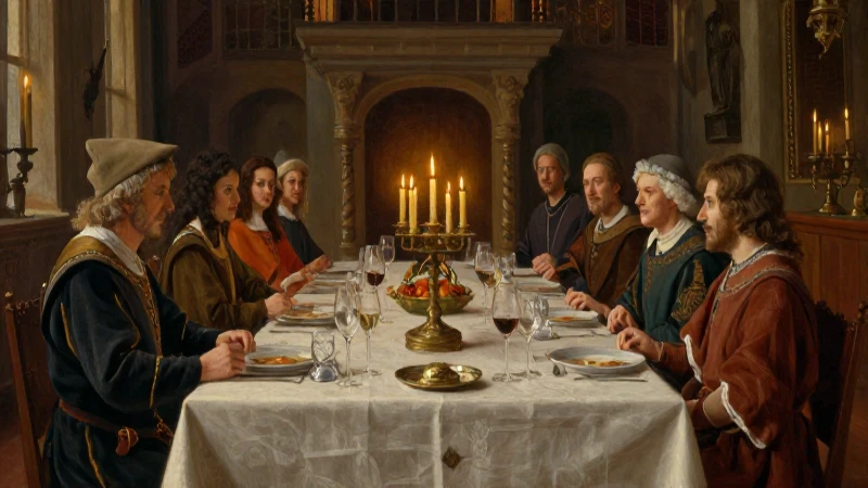 Banquete noble iluminado al estilo pictórico medieval
