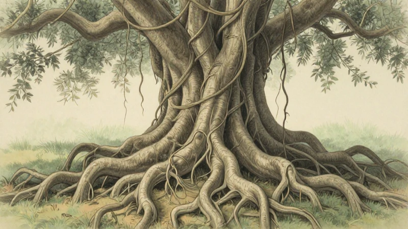 Cuál es la evolución y la línea de tiempo de la ecología 3 Raíces antiguas con luz suave e ilustración botánica