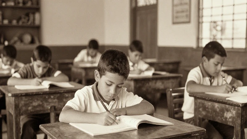 Escuela mexicana, niños aprenden, tono sepia histórico