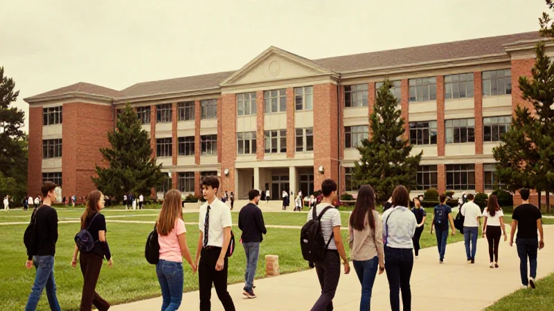 Estudiantes antiguos en un campus cálido
