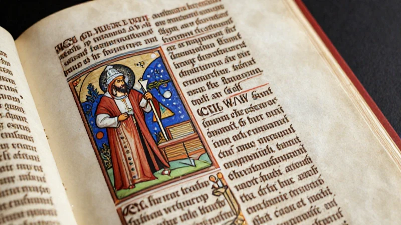 Manuscrito medieval iluminado con pergamina detallada