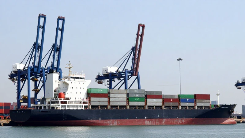 Buque mercante moderno en puerto soleado