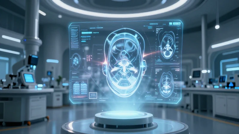 Laboratorio futurista con escaneos médicos holográficos