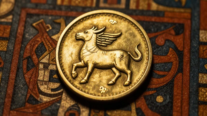 Moneda peruana antigua, iluminada dramáticamente
