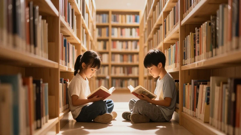 Cómo ha evolucionado la pedagogía a lo largo de la historia 9 Niños leen entre estanterías cálidas y luminosas