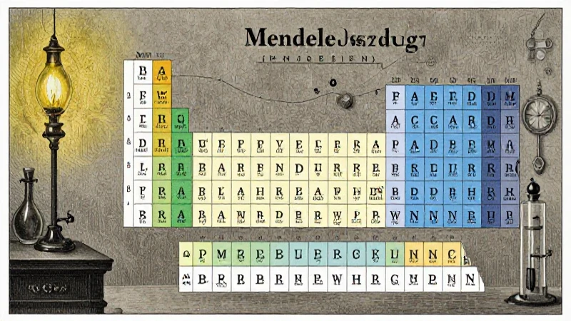 Tabla periódica antigua grabada a la luz cálida