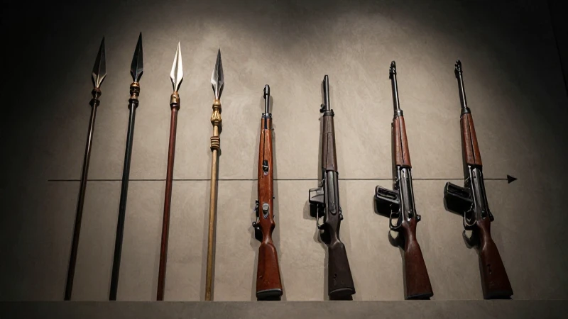 Evolución armamentística: lanza antigua a rifle moderno