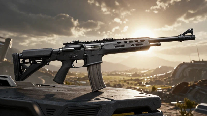Rifle moderno en paisaje futurista dramático