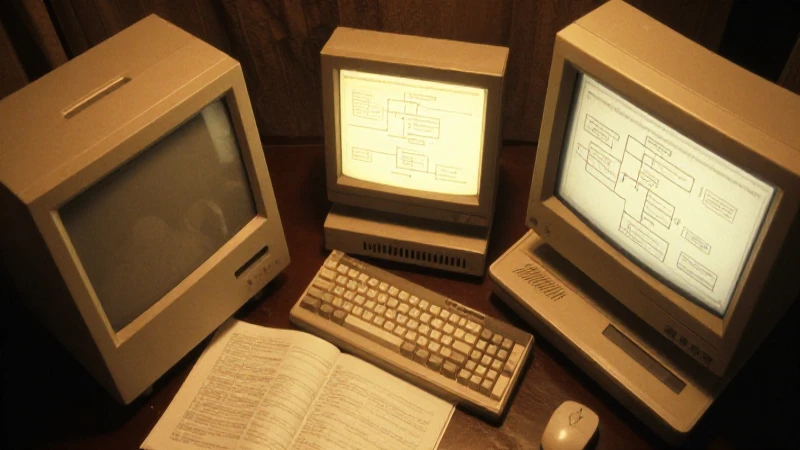 Cuál es la evolución de las bases de datos hasta NoSQL 4 Terminales retro bajo luz cálida y diagrama