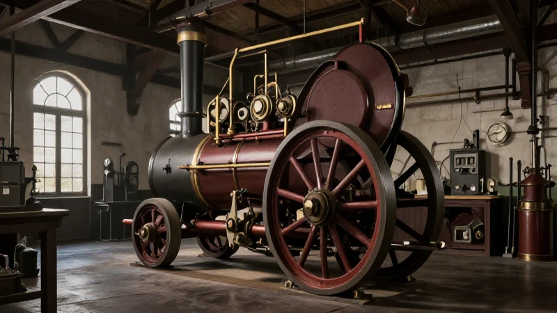 Máquina de vapor en taller victoriano dramático