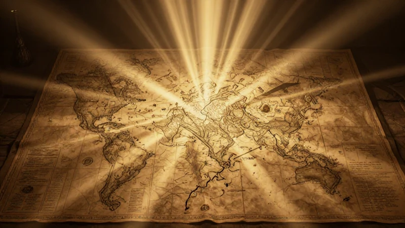 Mapa antiguo irradia luz cálida cinematográfica