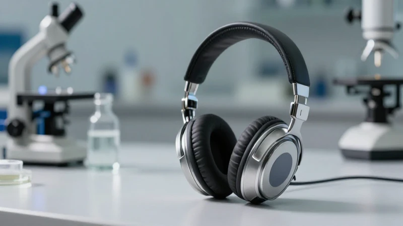 Auriculares vintage bajo iluminación suave de estudio