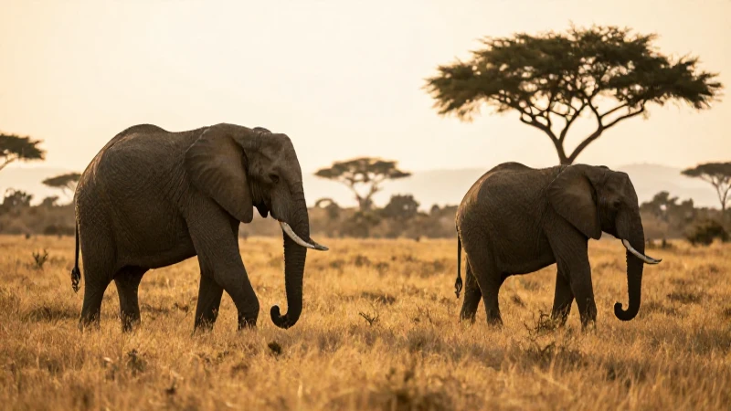 Elefantes africanos al atardecer con enfoque cinematográfico