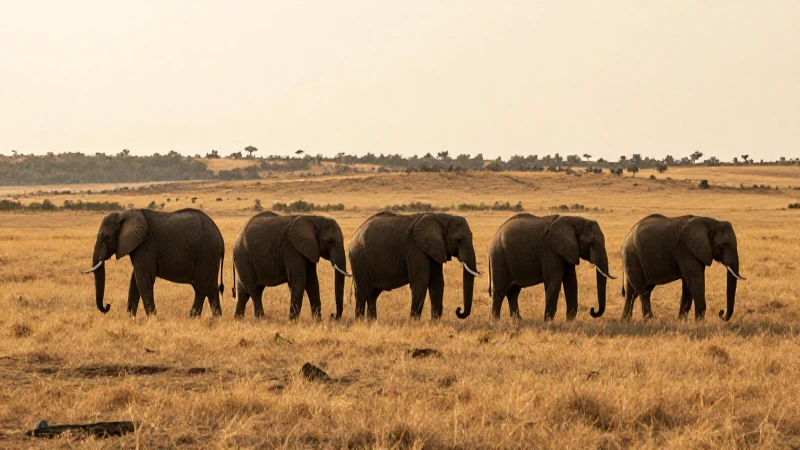 Manada de elefantes africanos al atardecer