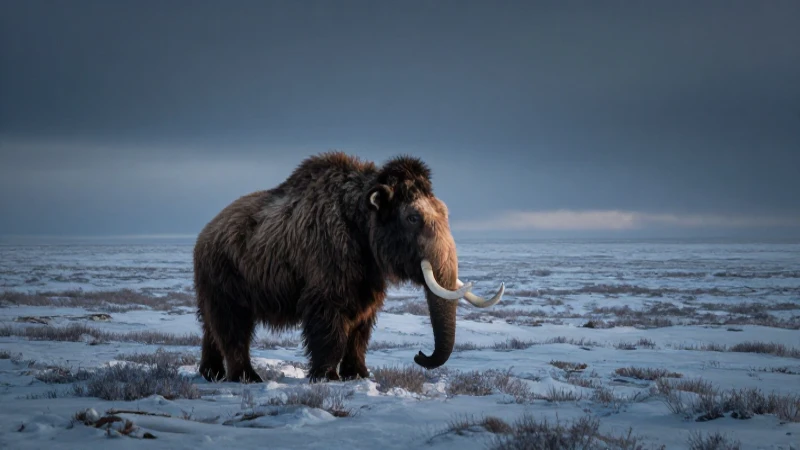 Mamut lanudo en tundra helada cinematográfica