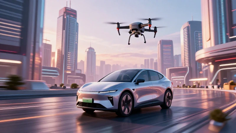 Cuál es la evolución histórica de los medios de transporte 6 Ciudad futurista con coche eléctrico y drones