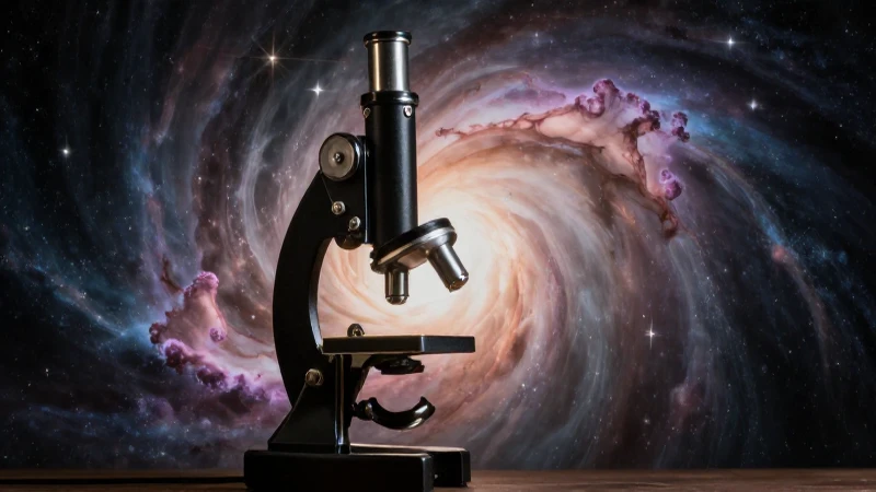 Evolución de los microscopios: Un viaje a través del tiempo 8 Microscopio antiguo iluminado contra nebulosa arremolinada