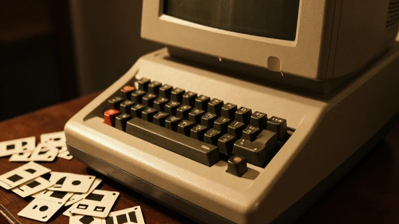 Qué es la evolución histórica de los sistemas de información 5 Terminal antiguo, cartas perforadas bajo luz cálida