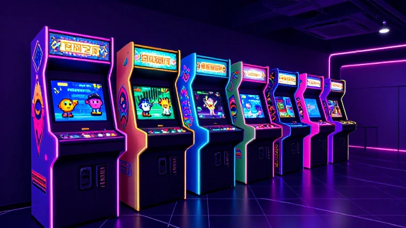 Clásico juego arcade con estética ochentera vibrante