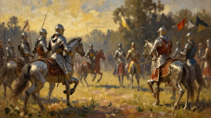 Torneo medieval de caballeros con luz dorada