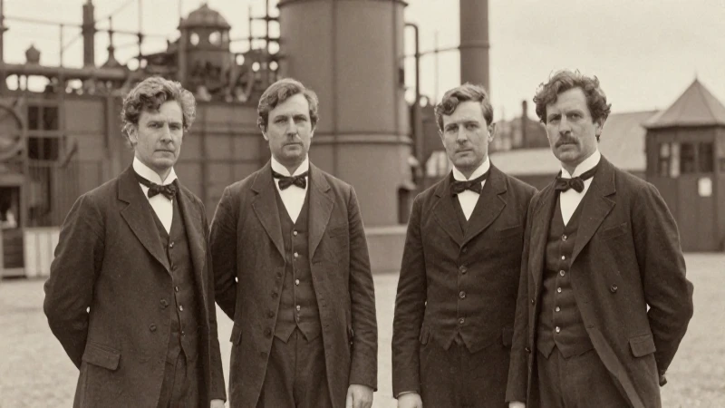 Atletas victorianos ante fábrica sépia