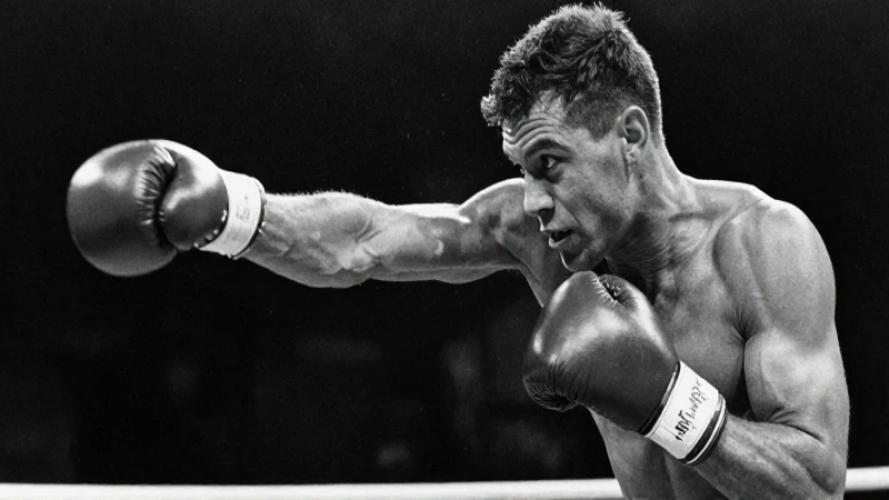 Foto antigua: boxeador golpeando en blanco y negro