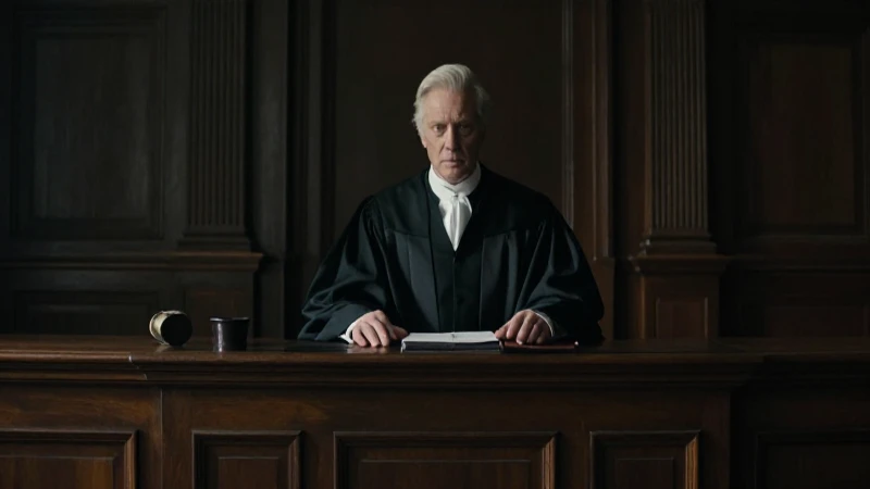 Tribunal antiguo, juez, luz dramática cinematográfica
